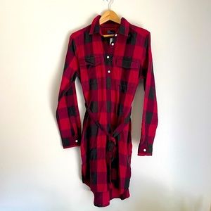 NWT GAP Buffalo Check Plaid Shirt Dress watermelon pink & dark green Size Large